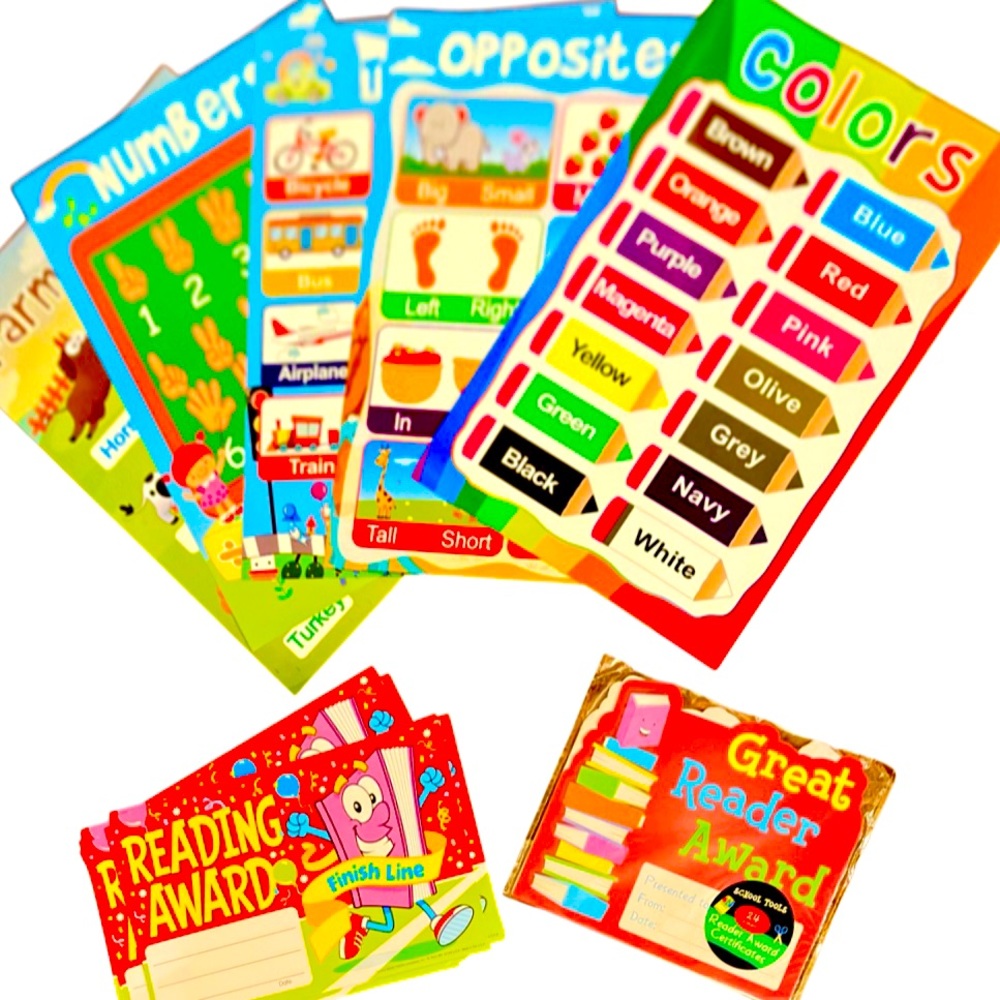 Set of 5 laminated learning posters & 2 sets of reading reward certificates NWT